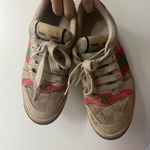 Gucci Beige and Pink Sneakers
